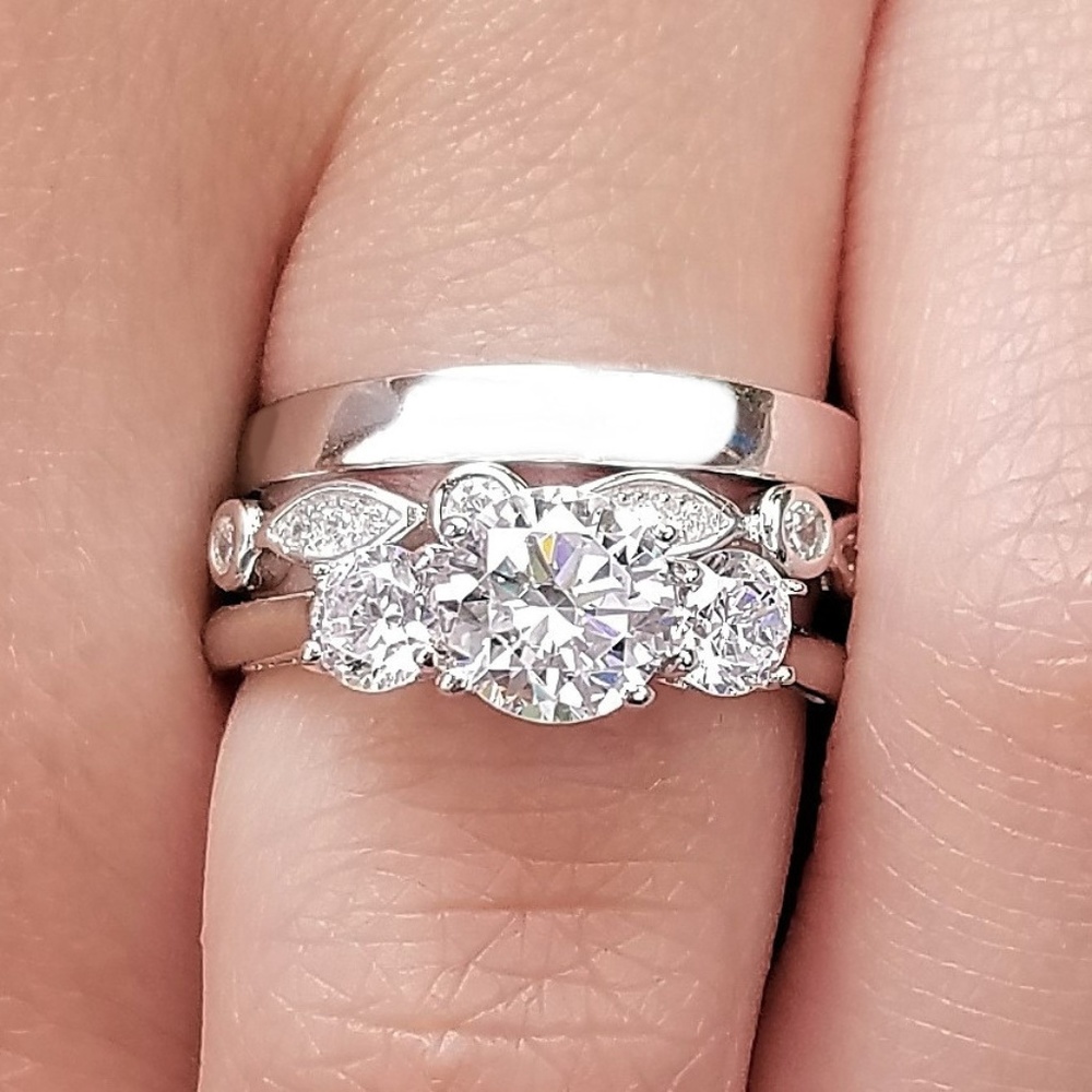 3 PC Engagement Wedding Anniversary Band Ring Set